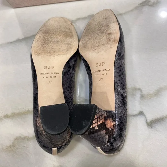 SJP Heels size 37 Gray Pink Snakeprint Block Heel Made in Italy