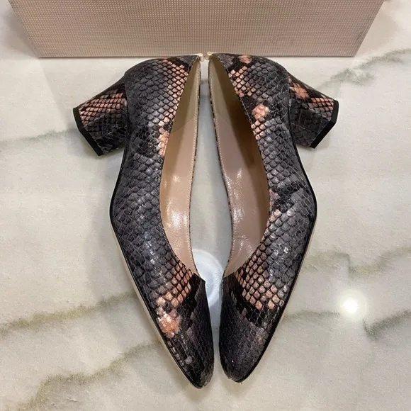 SJP Heels size 37 Gray Pink Snakeprint Block Heel Made in Italy