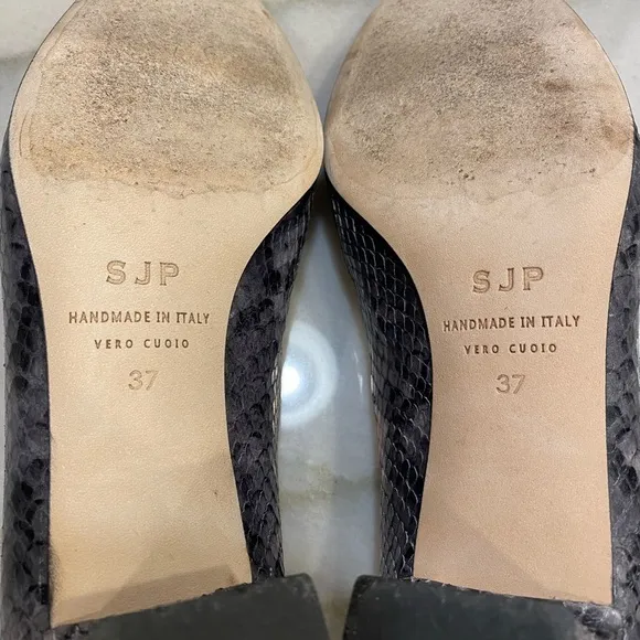 SJP Heels size 37 Gray Pink Snakeprint Block Heel Made in Italy