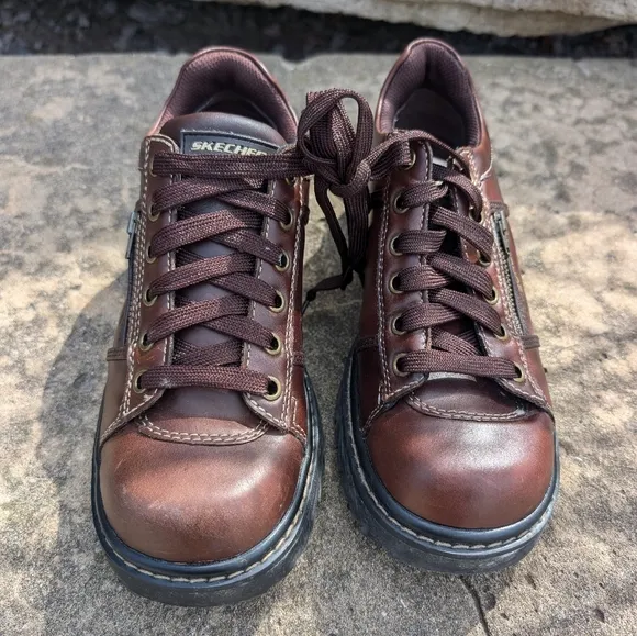 Skechers 90s Y2K Leather Chunky Heel Lug Sole Lace-up Oxford Vintage Shoes