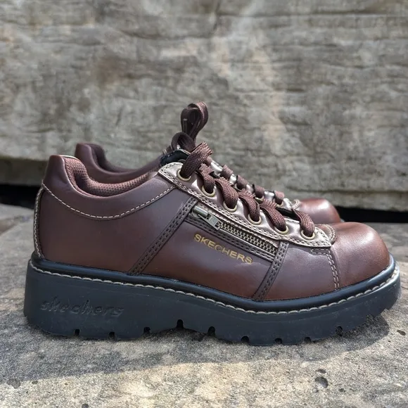 Skechers 90s Y2K Leather Chunky Heel Lug Sole Lace-up Oxford Vintage Shoes