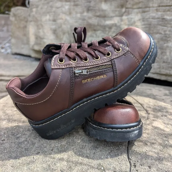 Skechers 90s Y2K Leather Chunky Heel Lug Sole Lace-up Oxford Vintage Shoes