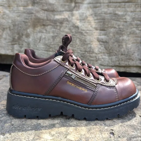 Skechers 90s Y2K Leather Chunky Heel Lug Sole Lace-up Oxford Vintage Shoes
