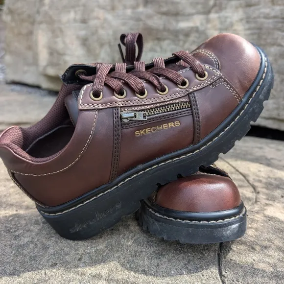Skechers 90s Y2K Leather Chunky Heel Lug Sole Lace-up Oxford Vintage Shoes