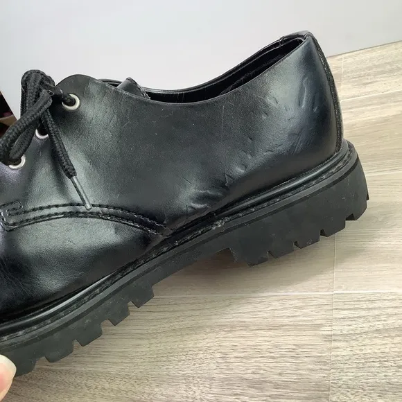 SKECHERS Chunky Platform Leather Oxfords Black Lace-Up Creepers Grunge Goth Y2K