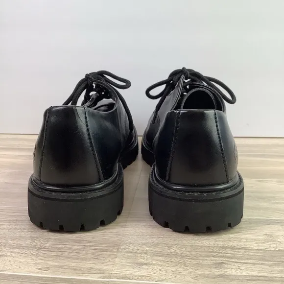 SKECHERS Chunky Platform Leather Oxfords Black Lace-Up Creepers Grunge Goth Y2K