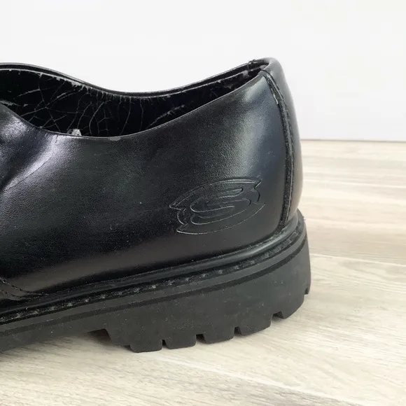 SKECHERS Chunky Platform Leather Oxfords Black Lace-Up Creepers Grunge Goth Y2K