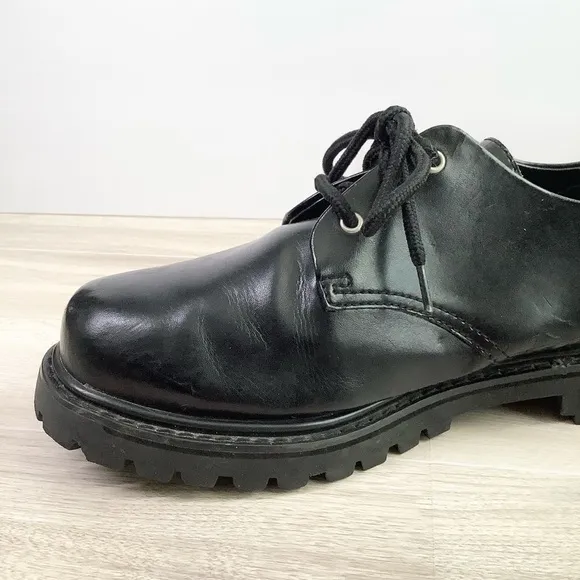 SKECHERS Chunky Platform Leather Oxfords Black Lace-Up Creepers Grunge Goth Y2K