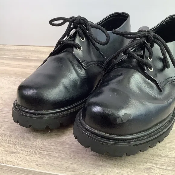 SKECHERS Chunky Platform Leather Oxfords Black Lace-Up Creepers Grunge Goth Y2K