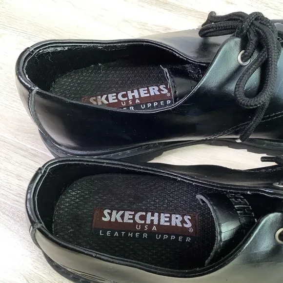SKECHERS Chunky Platform Leather Oxfords Black Lace-Up Creepers Grunge Goth Y2K