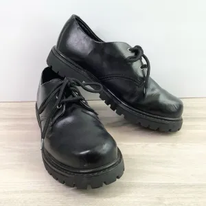 SKECHERS Chunky Platform Leather Oxfords Black Lace-Up Creepers Grunge Goth Y2K