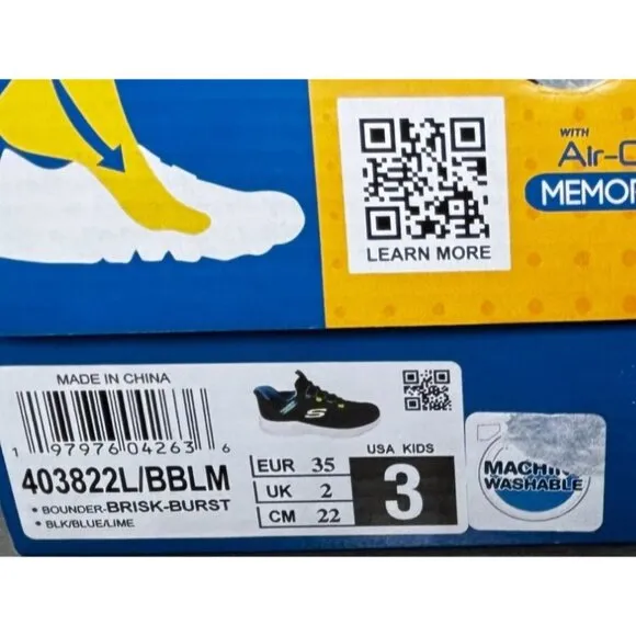 Skechers Kids Slip-Ins Hands-Free Sneakers Black/Blue Size 3 Comfortable