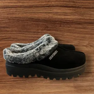 Skechers Slip On Faux Fur Lining Slide Clogs for Women, Size 9…Black &amp; Gray.