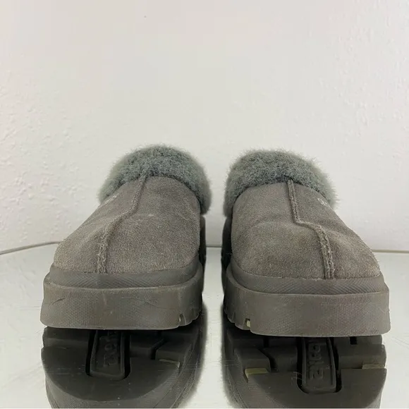 SKECHERS Vintage Y2K Grey Faux Fur Chunky Platform Lug Sole Cozy Clog Slides