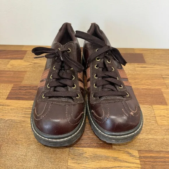Skechers Womens Oxfords 11 Brown Leather Lug Lace Chunky Platform Bowling Y2K