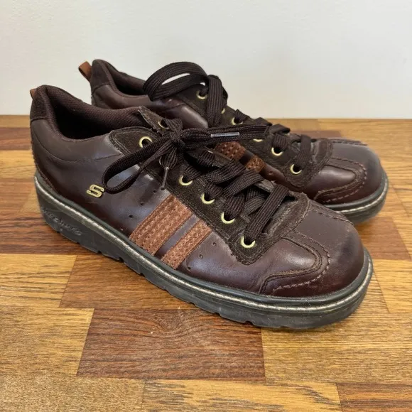 Skechers Womens Oxfords 11 Brown Leather Lug Lace Chunky Platform Bowling Y2K