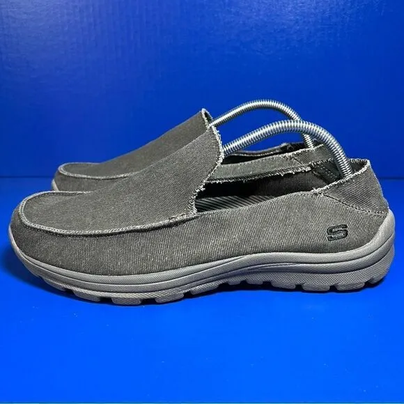 Sketchers Mens Superior Relaxed Fit Canvas Grey Slip On Loafers10.5