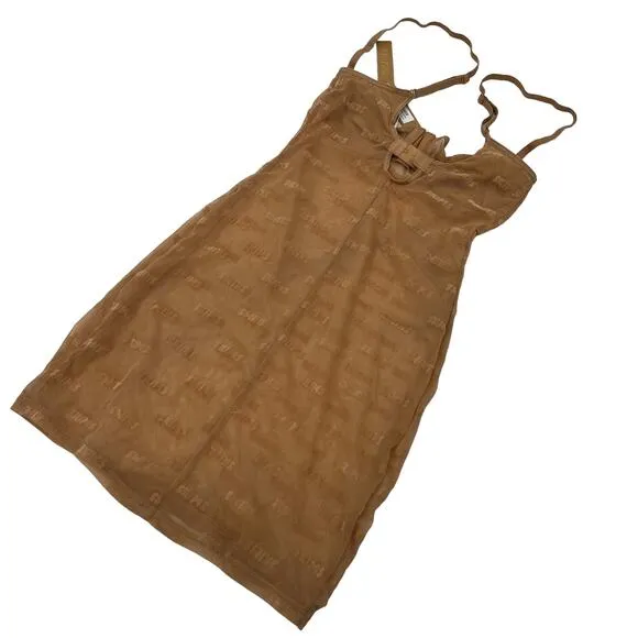SKIMS After Hours Slip Dress Ochre Tan Cream Mesh Underwire Logo Sheer XXS NEW
