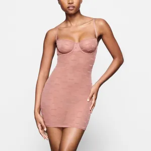 SKIMS After Hours Slip Dress Ochre Tan Cream Mesh Underwire Logo Sheer XXS NEW
