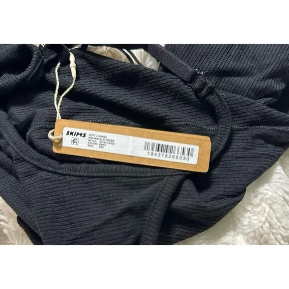 Skims Soft Lounge Mini Slip Dress Onyx Size XXS