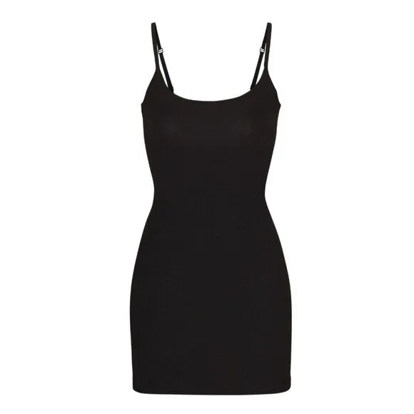 Skims Soft Lounge Mini Slip Dress Onyx Size XXS