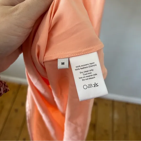 Sleeper Boheme Ostrich Feather Trim Slip Dress in Peach Size M NWOT