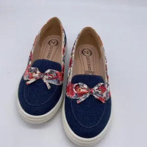 SLIP-ON FOR GIRLS,Azul Vegan Materials Florar Pattern, Size # 31 USA 13