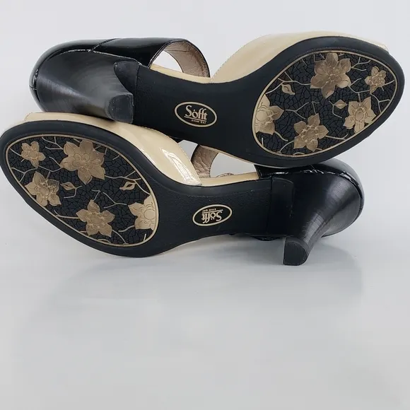 SOFFT Black &amp; Tan Patent Leather Mary Jane Heels