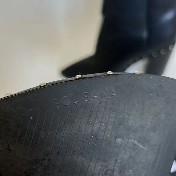 Sol Sana Axel Booties Black Leather Rivets Block Heels 38 7.5 US