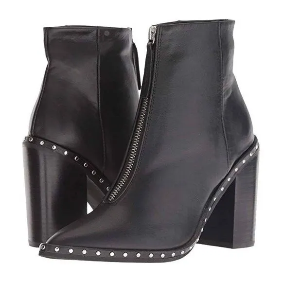 Sol Sana Axel Booties Black Leather Rivets Block Heels 38 7.5 US