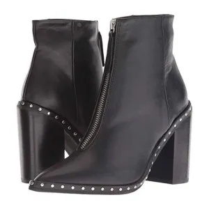 Sol Sana Axel Booties Black Leather Rivets Block Heels 38 7.5 US