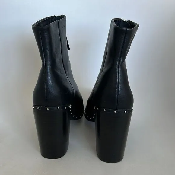 Sol Sana Axel Booties Black Leather Rivets Block Heels 38 7.5 US