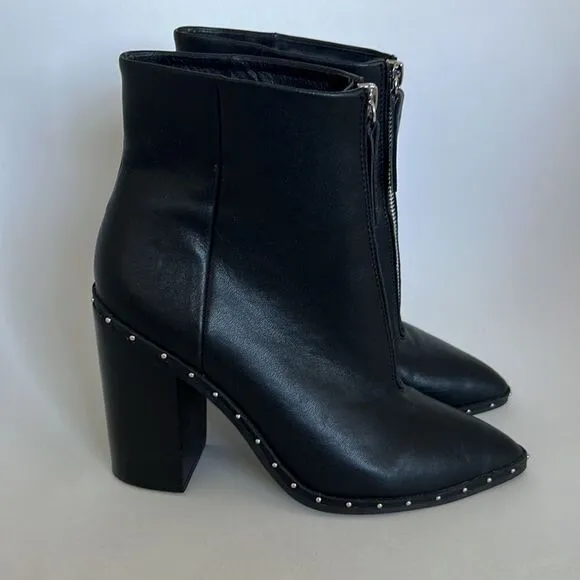 Sol Sana Axel Booties Black Leather Rivets Block Heels 38 7.5 US