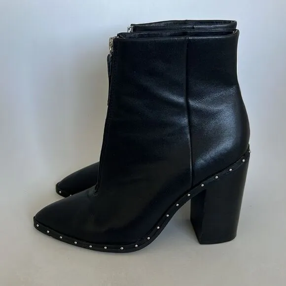 Sol Sana Axel Booties Black Leather Rivets Block Heels 38 7.5 US