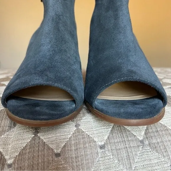Sole Society Blue Suede So-Ferris Open Toe Bootie Sandals Block Heel Size 7.5