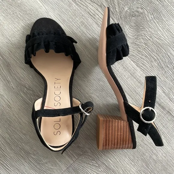 Sole/Society Black Faux Suede Block Heels