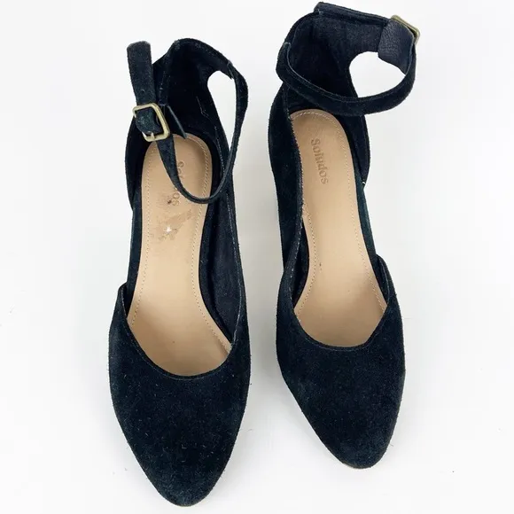 Soludos The Colette Black Split Suede Leather Block Heels Size‎ 7.5