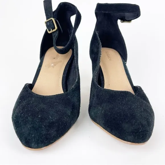 Soludos The Colette Black Split Suede Leather Block Heels Size‎ 7.5