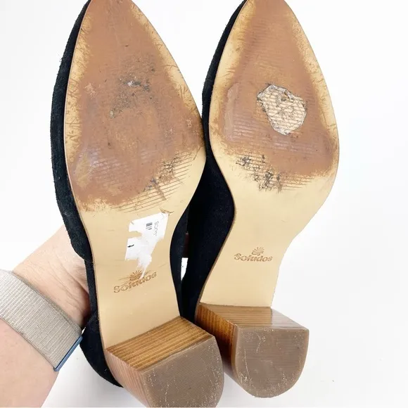 Soludos The Colette Black Split Suede Leather Block Heels Size‎ 7.5