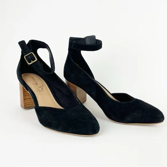 Soludos The Colette Black Split Suede Leather Block Heels Size‎ 7.5