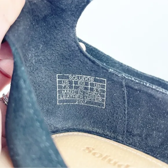 Soludos The Colette Black Split Suede Leather Block Heels Size‎ 7.5