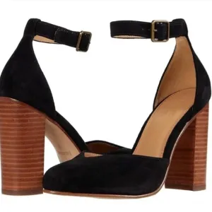 Soludos The Colette Black Split Suede Leather Block Heels Size‎ 7.5