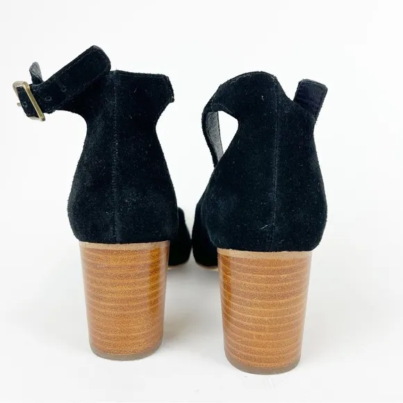 Soludos The Colette Black Split Suede Leather Block Heels Size‎ 7.5