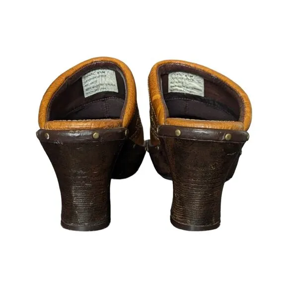 Sonora Western Leather Clogs Womens 6 Southwestern Slip On Heels Shoes Brown