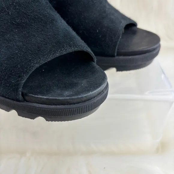 Sorel Black Mules with Plush Fabric and Thick Sole