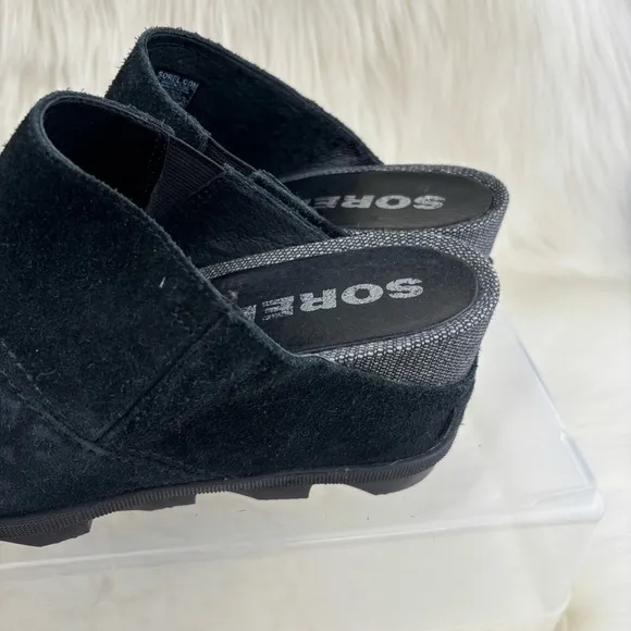 Sorel Black Mules with Plush Fabric and Thick Sole
