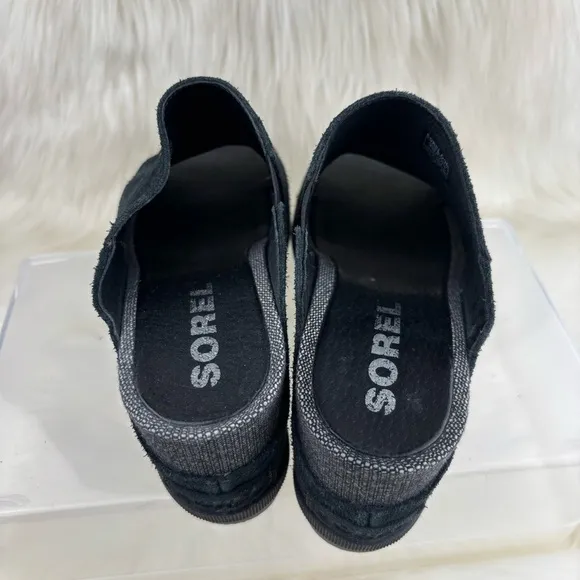 Sorel Black Mules with Plush Fabric and Thick Sole