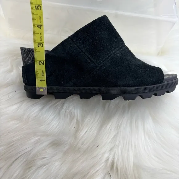 Sorel Black Mules with Plush Fabric and Thick Sole