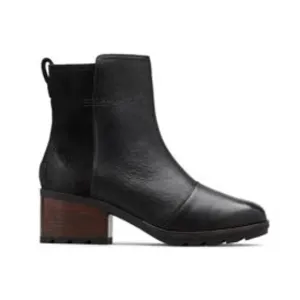 Sorel Cate Ankle Bootie Leather Waterproof Side Zipper Block Heels Black 11