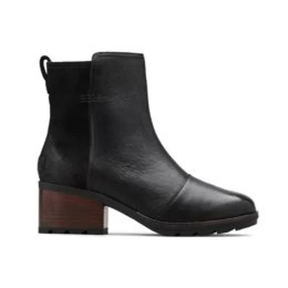 Sorel Cate Ankle Bootie Leather Waterproof Side Zipper Block Heels Black 11